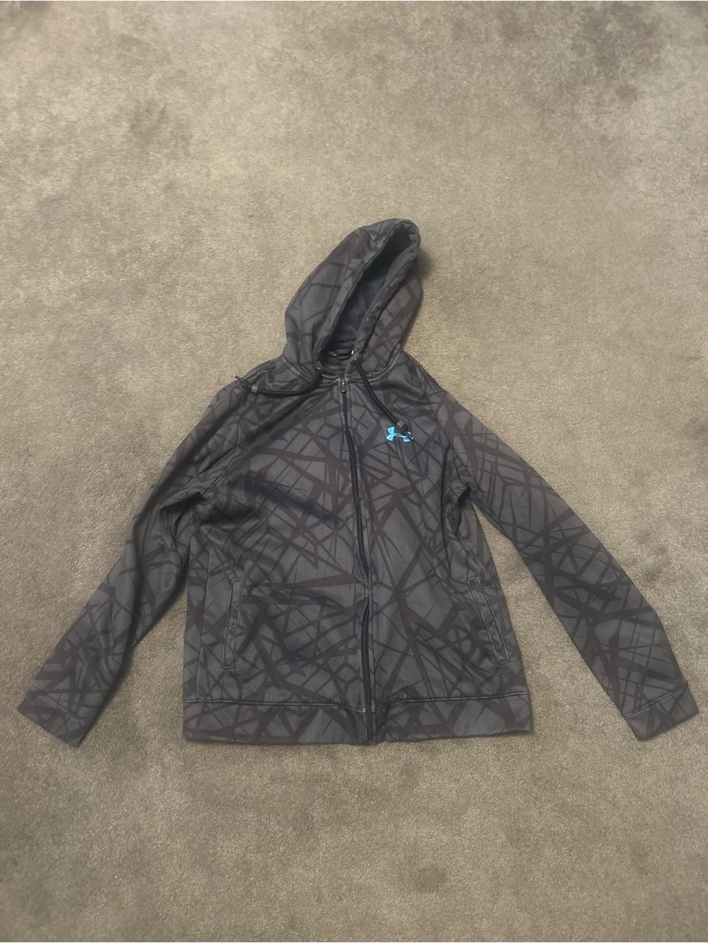 Under Armour Black Patterned Hooded Zip Jacket with Teal Logo